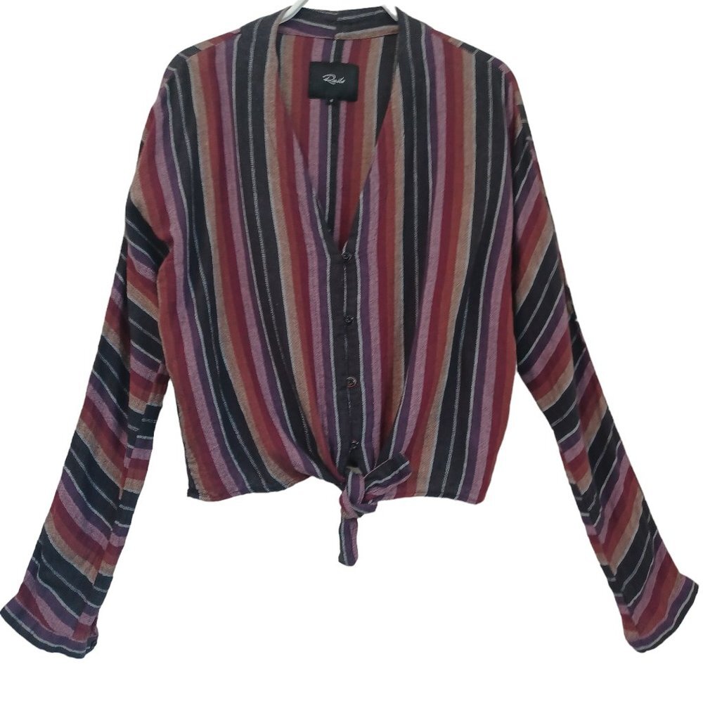 Rails Top Sloane Brava Stripe Tie Front Long Sleeve Shirt Womens Small